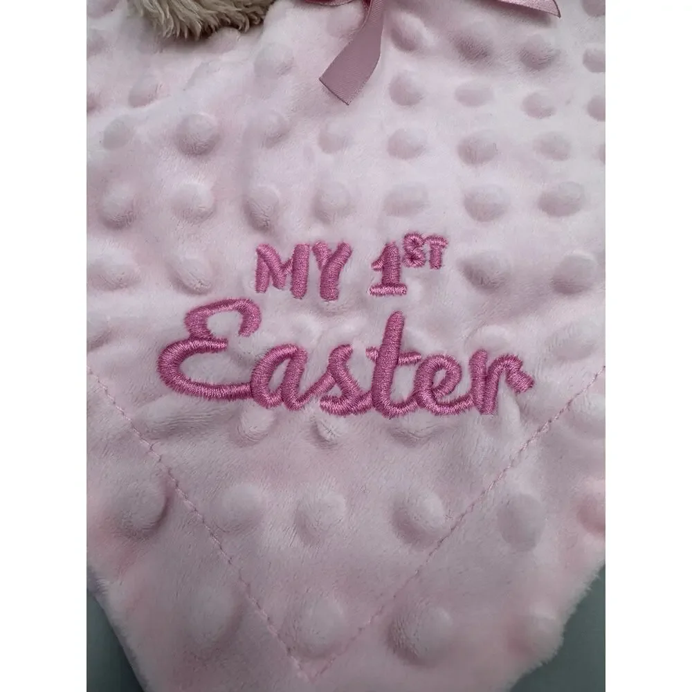 Walmart My 1st Easter Tan Bunny Pink Lovey Baby Security Blanket Minky Dots